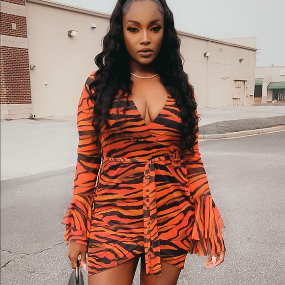open lace back dress AFRM Zebra Mesh One Shoulder Midi Dress